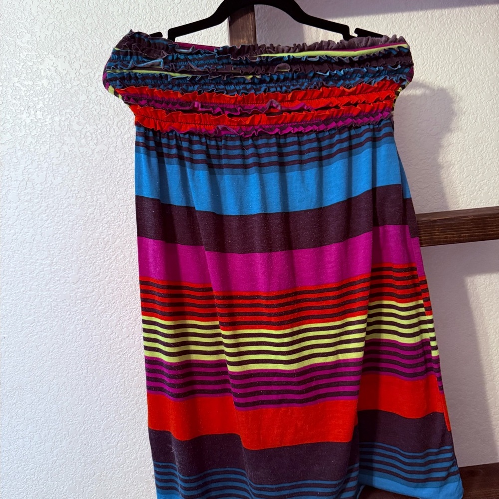 Xhilaration Red and Blue Smocked Bubble Midi Skirt